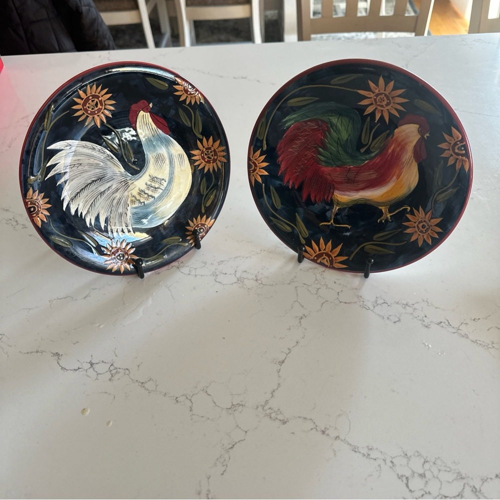 2 Certified International Susan Winget Colorful Rooster Decorative Plates